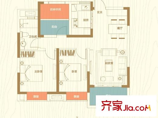 保利梧桐語(yǔ)C戶型87平米 3室2廳1衛(wèi)1廚