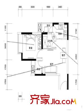 保利梧桐語(yǔ)公寓49平 1室2廳1衛(wèi)1廚