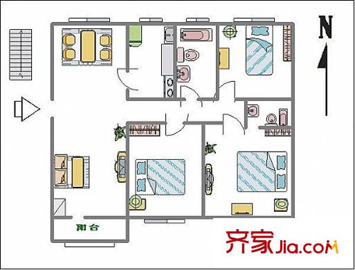 長江計量所宿舍 3室 戶型圖