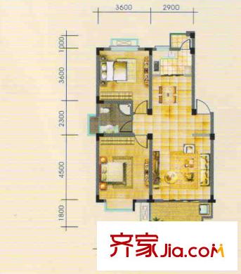 安正御龍灣B1戶型 2室2廳1衛(wèi)1廚