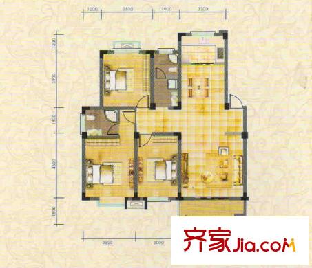安正御龍灣A1戶型 3室2廳2衛(wèi)1廚