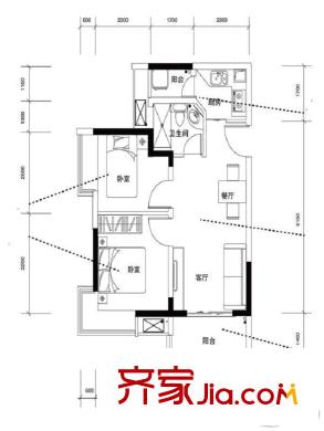 保利梧桐語(yǔ)公寓57平 2室2廳1衛(wèi)1廚