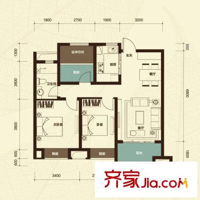 保利梧桐語(yǔ)二期C 戶型 3室2廳1衛(wèi)1廚