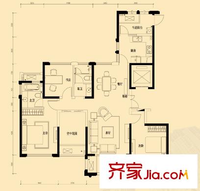 天慧紫辰閣戶型圖A-3戶型 3室2廳2衛(wèi)1廚
