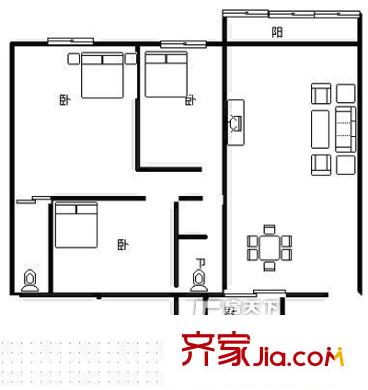 金星翡翠湖SOHO城 3室 戶型圖