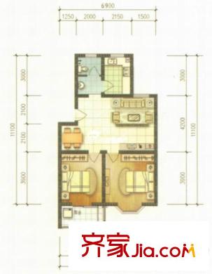 綠苑小區(qū)戶型圖6-1 2室2廳1衛(wèi)1廚