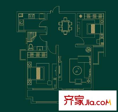 藍(lán)鼎海棠灣1#、2#樓C戶型 2室2廳1衛(wèi)1廚