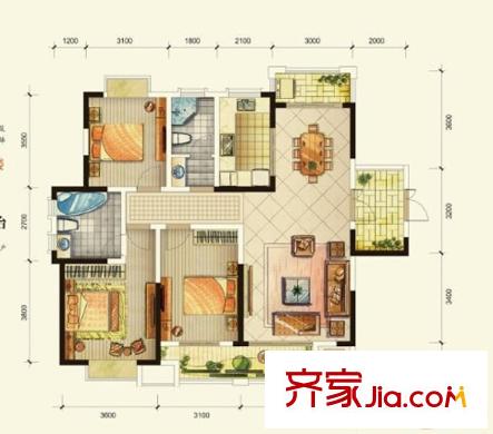 藍(lán)鼎海棠灣3#4#6#7#9#A戶型 3室2廳2衛(wèi)1廚