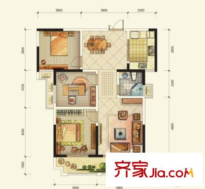 藍(lán)鼎海棠灣3#4#6#7#9#B戶型 3室2廳1衛(wèi)1廚