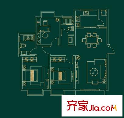 藍(lán)鼎海棠灣1#、2#樓A戶型 3室2廳2衛(wèi)1廚