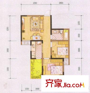 京冠萬城華府戶型圖二期18#、19#、20#、21#A3、B2戶型 2室2廳1衛(wèi)1廚