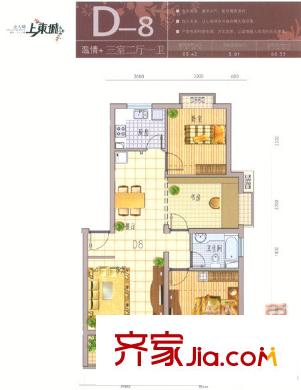 金大陸上東城戶型圖3室2廳1衛(wèi)1廚