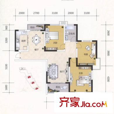 金大陸上東城戶型圖3#B1戶型 3室2廳1衛(wèi)1廚
