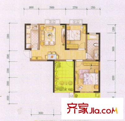 京冠萬城華府戶型圖二期18#、19#、20#、21#A1戶型 2室2廳1衛(wèi)1廚