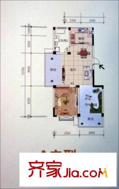 嘉元玉蘭庭戶型圖A戶型 1室2廳1衛(wèi)1廚