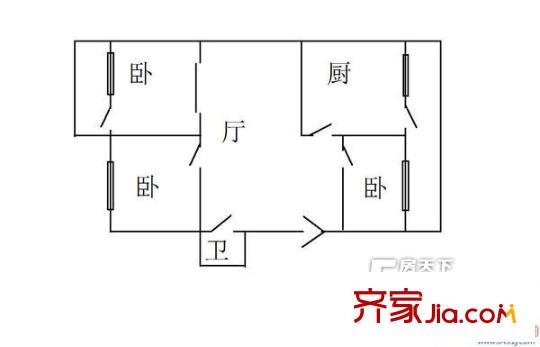 少管所宿舍戶型圖3-1 2室2廳1衛(wèi)1廚
