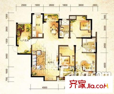 蜀翠苑戶型圖2-1 3室2廳1衛(wèi)1廚
