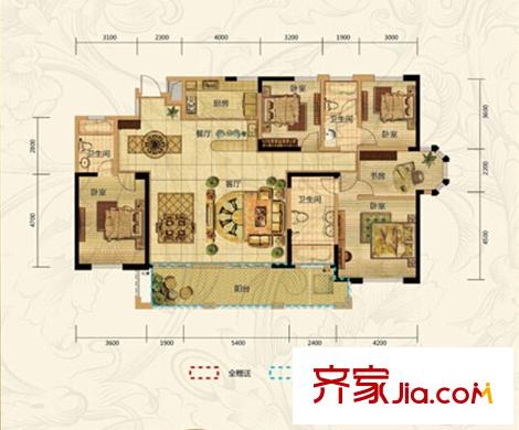 高速云水灣A戶型 4室2廳3衛(wèi)1廚