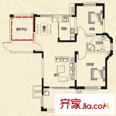 高速云水灣三期HA戶型 2室2廳1衛(wèi)1廚