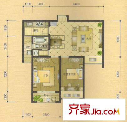 合肥合作經(jīng)濟(jì)廣場戶型圖8 2室2廳1衛(wèi)1廚