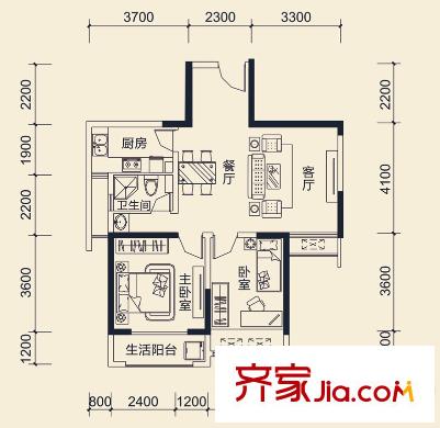 合肥合作經(jīng)濟(jì)廣場戶型圖6 2室2廳1衛(wèi)1廚