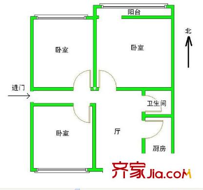 二建三處小區(qū) 3室 戶型圖