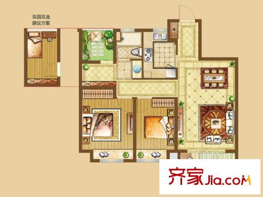 北城中環(huán)城一期 B戶型 2室2廳1衛(wèi)1廚
