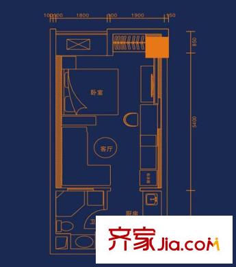 鉑領(lǐng)星座D戶型 1室1廳1衛(wèi)1廚