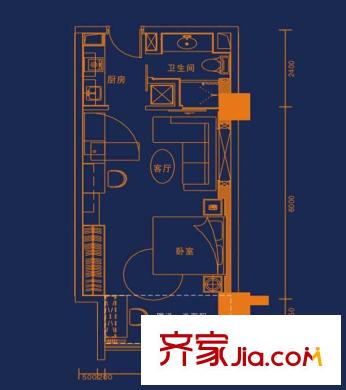 鉑領(lǐng)星座B戶型 1室1廳1衛(wèi)1廚