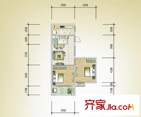 柏景雅筑二期戶型圖4 2室2廳1衛(wèi)1廚