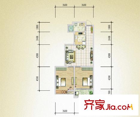 柏景雅筑二期戶型圖3 2室2廳1衛(wèi)1廚