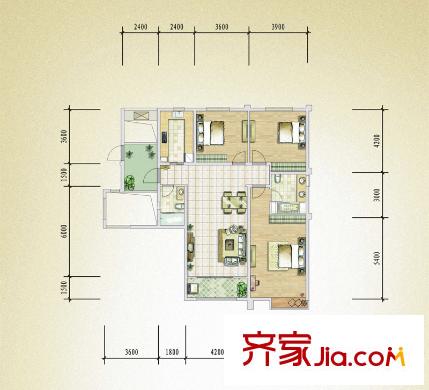 柏景雅筑二期戶(hù)型圖6 3室2廳1衛(wèi)1廚