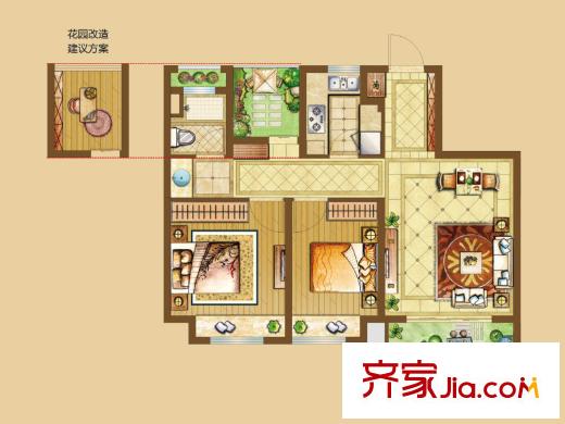 北城中環(huán)城一期A戶型 2室2廳1衛(wèi)1廚