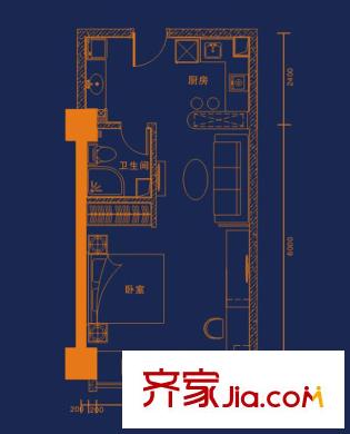 鉑領(lǐng)星座C戶型 1室1廳1衛(wèi)1廚