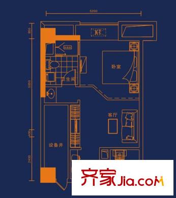 鉑領(lǐng)星座A戶型 1室1廳1衛(wèi)1廚