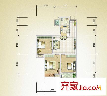柏景雅筑二期戶型圖1 3室2廳1衛(wèi)1廚
