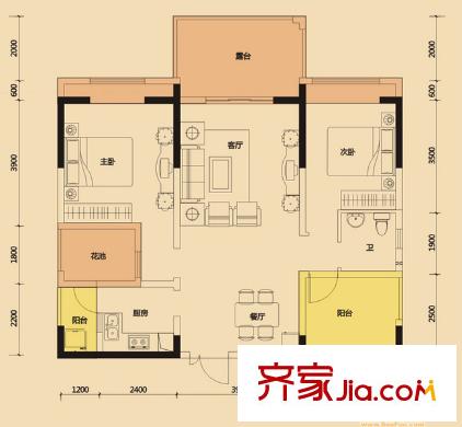 光明小區(qū) 2室 戶型圖