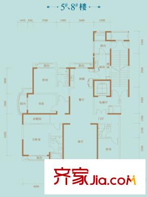 長安天璽一期5#8#樓標準層慧成藏品戶型 4室2廳3衛(wèi)2廚