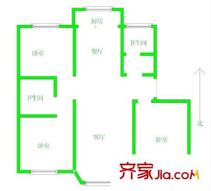 市總工會(huì)宿舍 3室 戶型圖