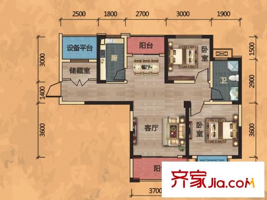 廬江中心城33#A1戶型 2室2廳1衛(wèi)1廚