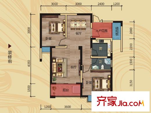 廬江中心城26#A4戶型 3室2廳1衛(wèi)1廚