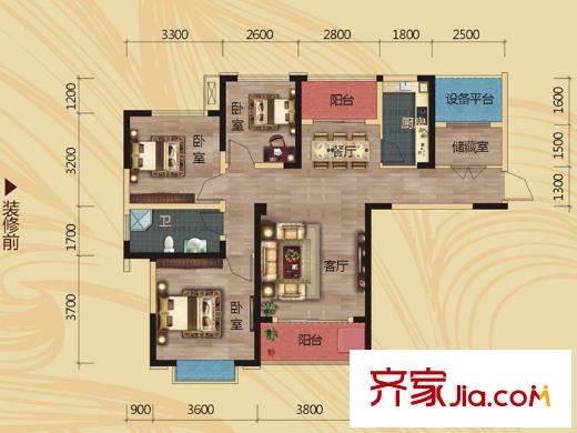 廬江中心城26#A3戶型 4室2廳1衛(wèi)1廚
