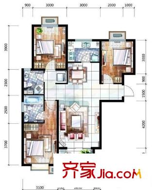 阜南路房產(chǎn)局宿舍 3室 戶型圖