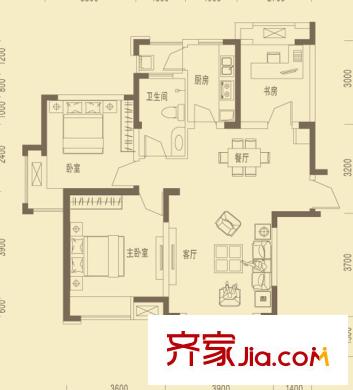 祥源公館戶型圖A戶型 3室2廳1衛(wèi)1廚