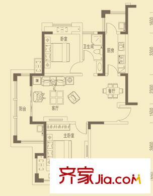 祥源公館戶型圖D1戶型 2室2廳1衛(wèi)1廚