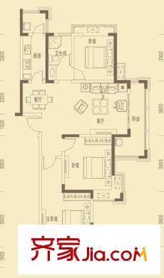 祥源公館戶型圖D2戶型 3室2廳1衛(wèi)1廚