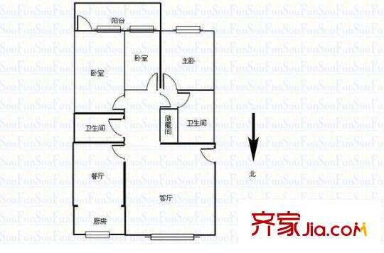 棉紡廠宿舍 3室 戶型圖