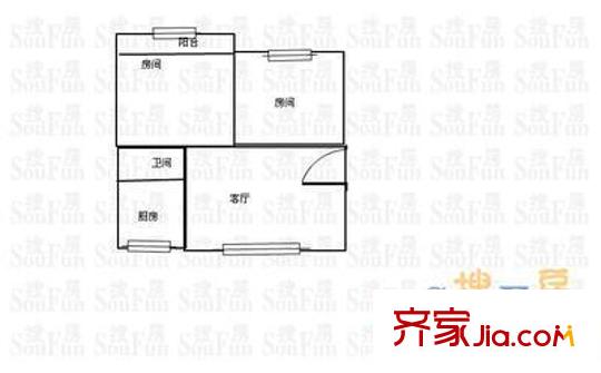 郵電小區(qū)戶(hù)型圖1286595969490 2室1衛(wèi)1廚