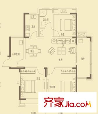 祥源公館戶型圖C戶型 3室2廳1衛(wèi)1廚