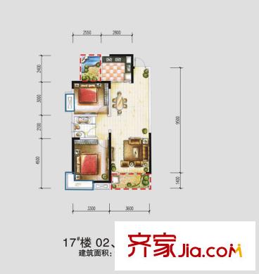 新華國際廣場戶型圖17#樓-203 2室1廳1衛(wèi)1廚